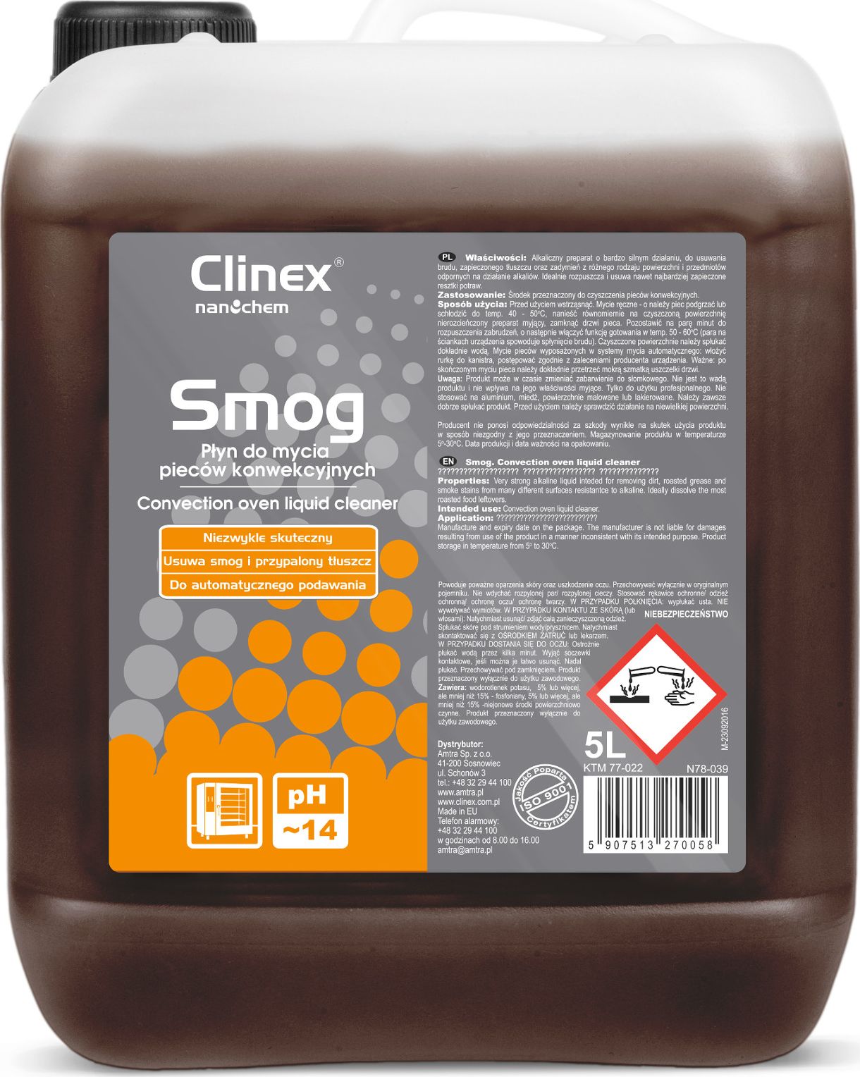 Clinex Skuteczny silny plyn do mycia piecow konwekcyjno-parowych wedzarni CLINEX Smog 5L Skuteczny silny plyn do mycia piecow konwekcyjno-pa Sadzīves ķīmija