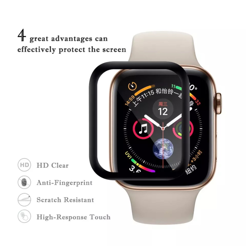 Riff Hot Bending 3D Noapaļots Aizsargstikls priekš Apple Watch 3/4/5/6/7 SE 44mm Melns 4752219009003 Viedais pulkstenis, smartwatch