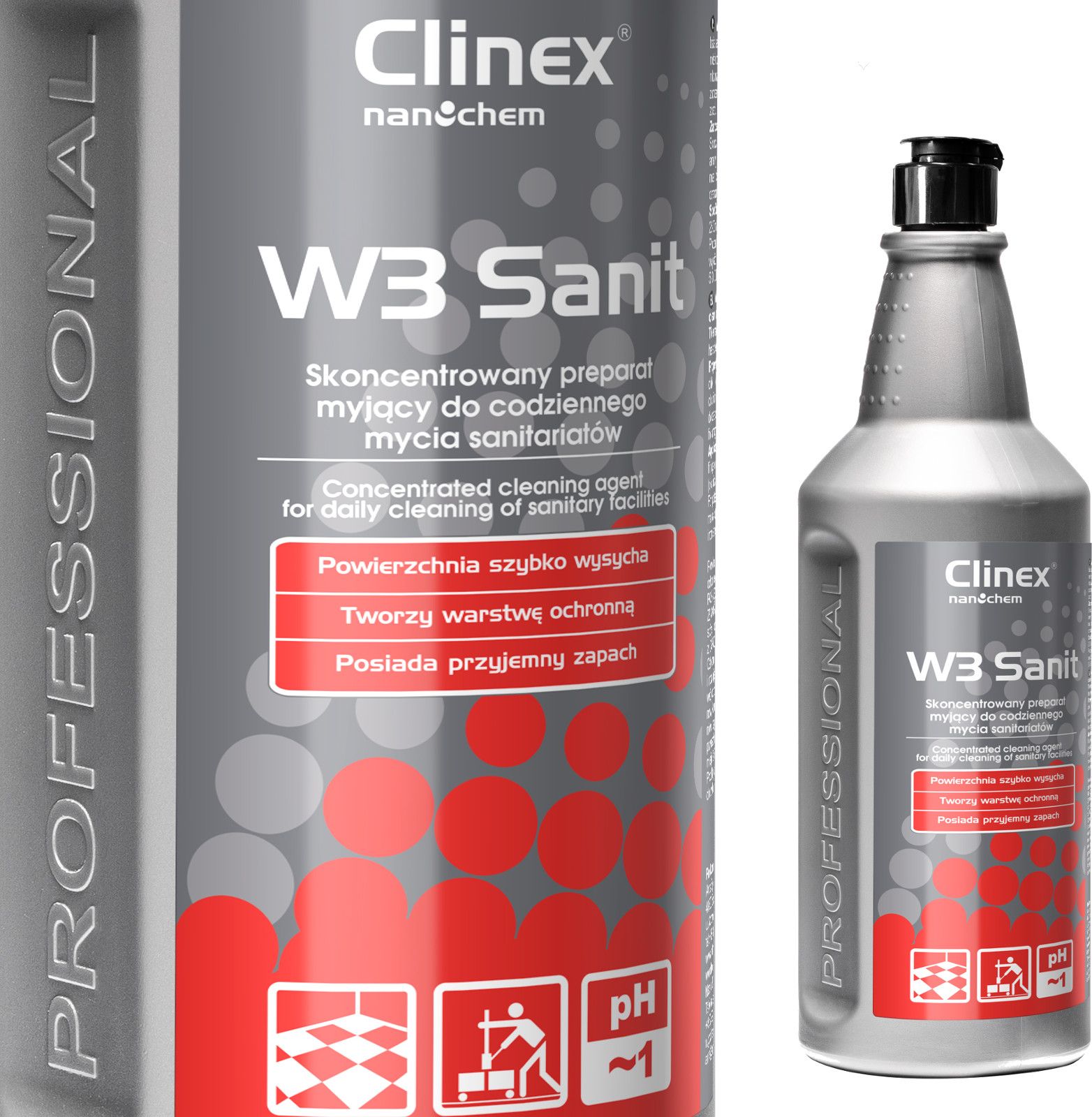 Clinex Plyn koncentrat do mycia glazury podlog scian w sanitariatach lazienkach CLINEX W3 Sanit 1L Plyn koncentrat do mycia glazury podlog s Sadzīves ķīmija