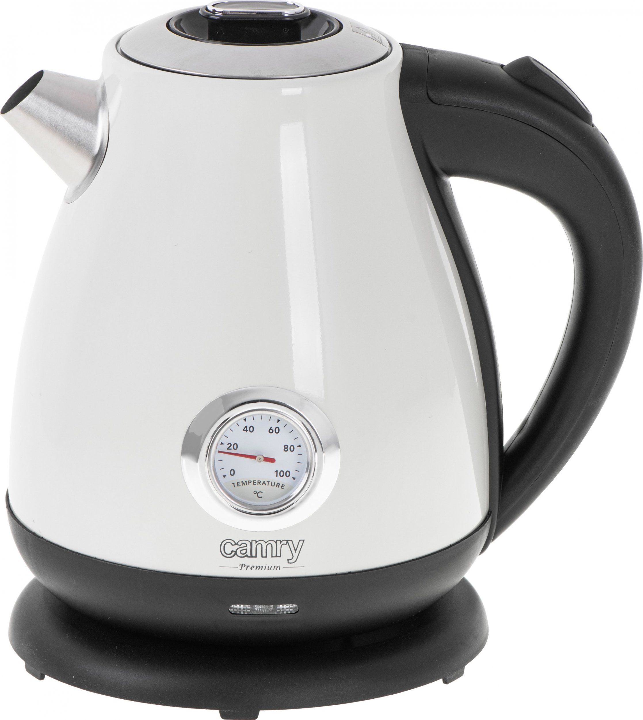 Camry Kettle with a thermometer CR 1344 Electric, 2200 W, 1.7 L, Stainless steel, 360 degrees  rotational base, White Elektriskā Tējkanna