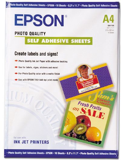 Paper Epson Photo Quality self-adhesive | 167g | A4 | 10sheets foto papīrs