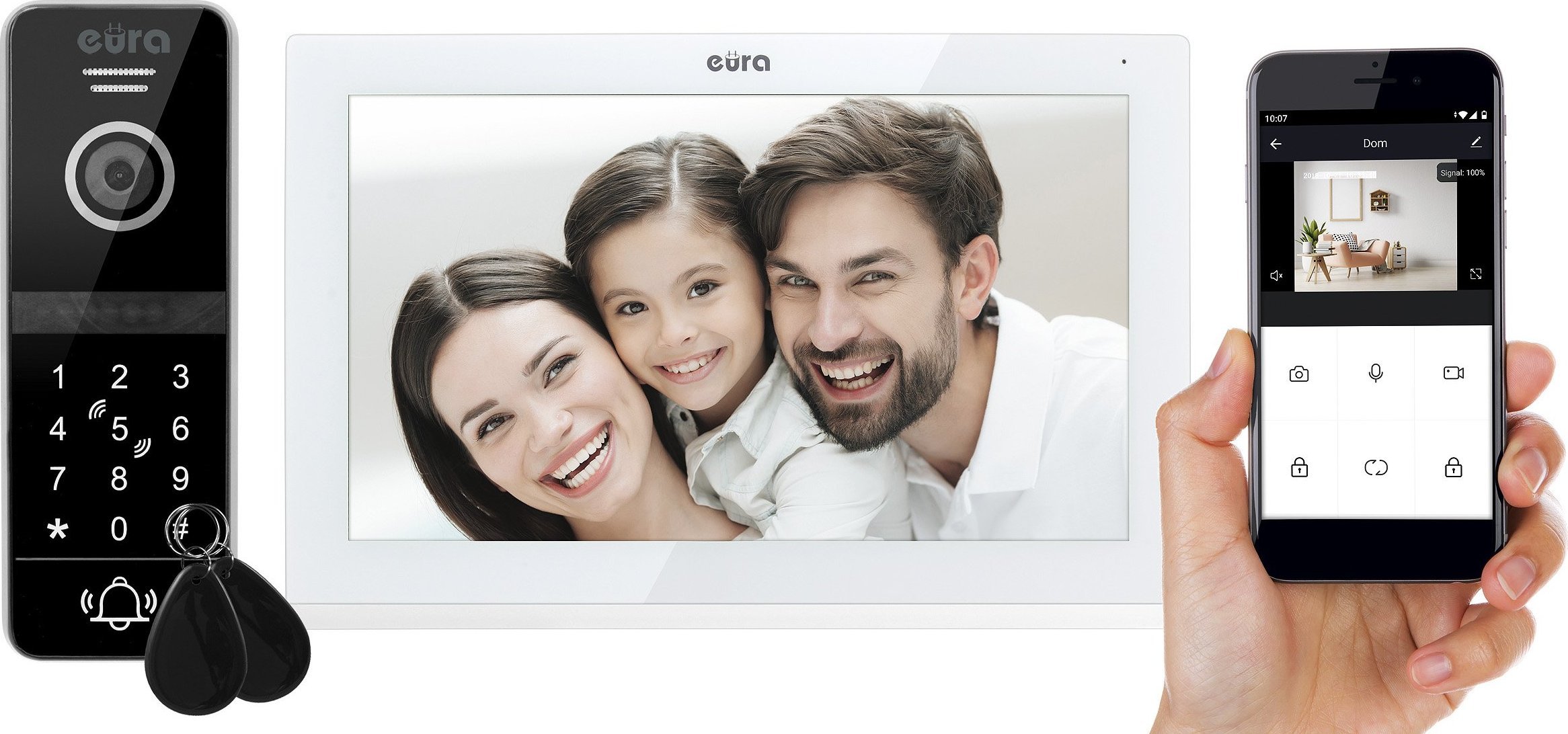 Eura Wideodomofon EURA VDP-97C5 - czarny, dotykowy, LCD 7'', AHD, WiFi, pamiec obrazow, SD 128GB VDP-97C5 (5905548277929)