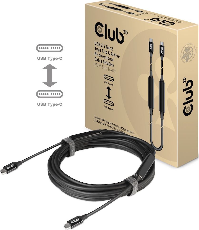 CLUB3D USB 3.2 Gen2 Type C to C Active Bi-directional Cable 8K60Hz M/M 5m/16.4ft USB kabelis