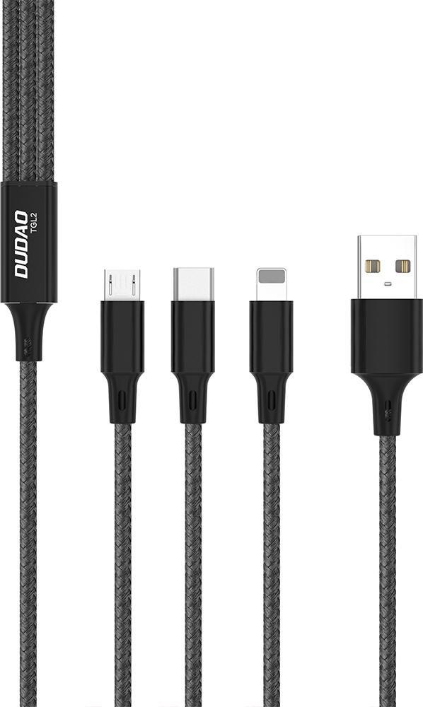Kabel USB Dudao USB-A - USB-C + microUSB + Lightning 1.2 m Czarny (6970379611432) 6970379611432 (6970379611432) USB kabelis