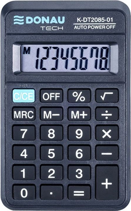 Kalkulator Donau Kalkulator kieszonkowy DONAU TECH, 8-cyfr. wyswietlacz, wym. 114x69x18 mm, czarny K-DT2085-01 (5901503615607) kalkulators