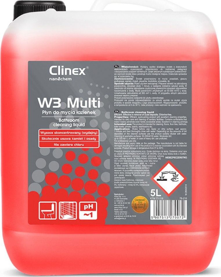 Clinex Preparat CLINEX W3 Multi 5L, do mycia sanitariatow i lazienek, skoncentrowany 77-119 (5907513270072) Sadzīves ķīmija