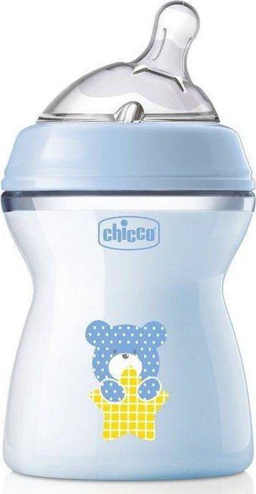 Chicco CHICCO_NaturalFeeling Butelka plastikowa 250ml ze smoczkiem silikonowym przeplyw sredni 2m+ Niebieska 8058664153640 (8058664153640) bērnu barošanas pudelīte