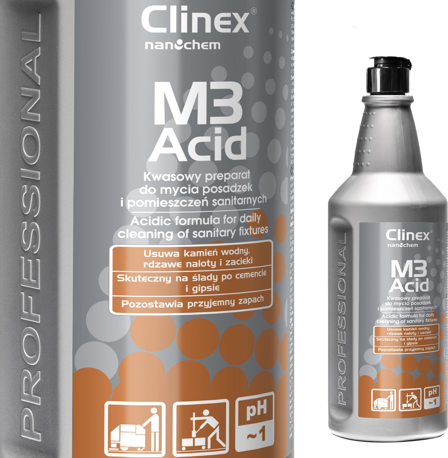Clinex Koncentrat kwasny plyn do mycia lazienek pomieszczen sanitarnych CLINEX M3 Acid 1L Koncentrat kwasny plyn do mycia lazienek pomieszcz Sadzīves ķīmija