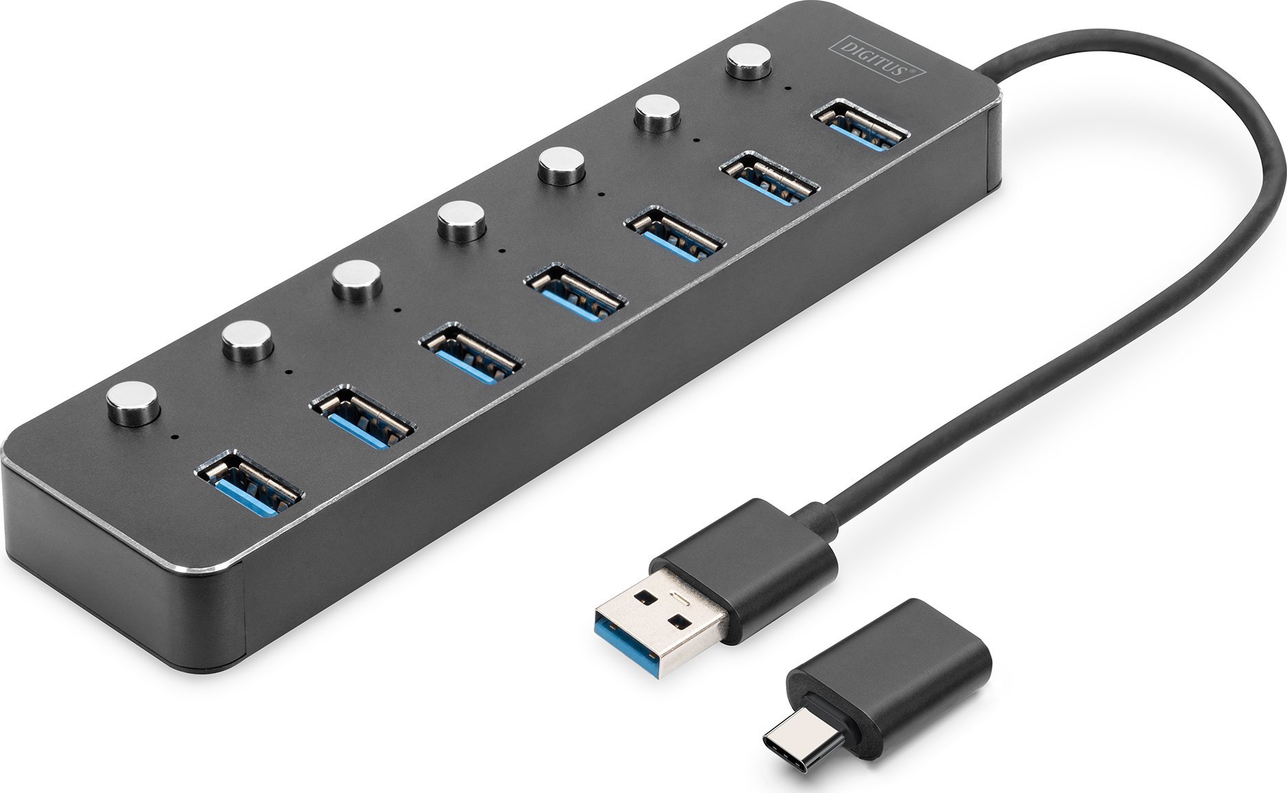 DIGITUS USB-C-Hub  7-Port 3.0->7xA3.0 1xC m.Netzteil  schwar USB centrmezgli