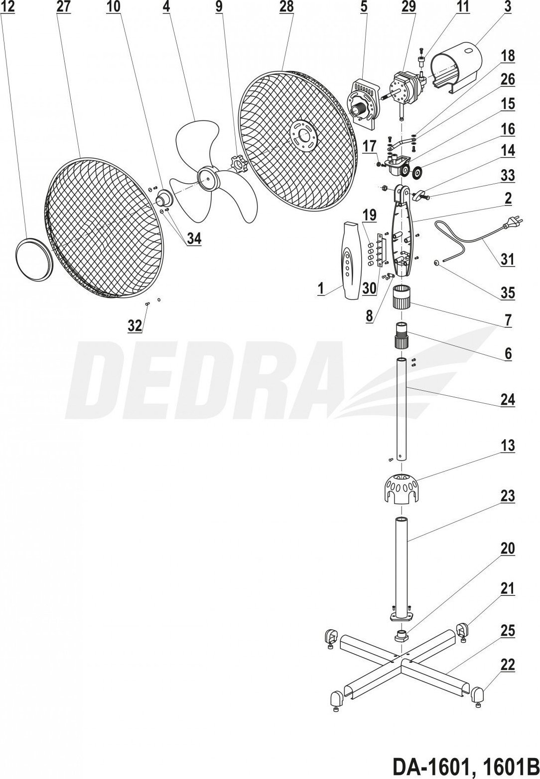 Wentylator Dedra Nakretka blokady teleskopu XDA-1601B.07 (5900315068281) Klimata iekārta