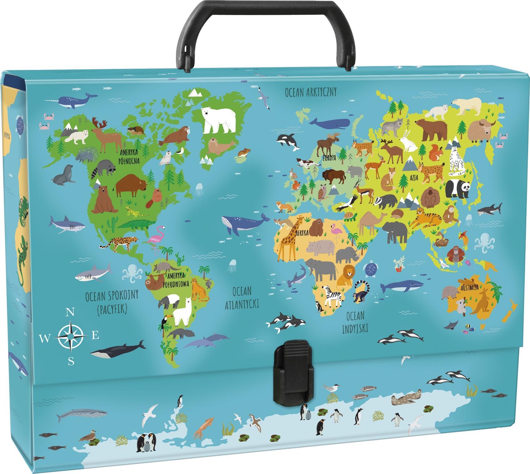 Derform HARD COVER WITH HANDLE WORLD MAP ANIMALS