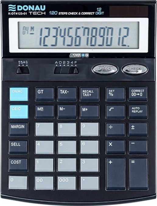 Kalkulator Donau Kalkulator biurowy DONAU TECH, 12-cyfr. wyswietlacz, wym. 186x142x39 mm, czarny K-DT4123-01 (5901503615751) kalkulators