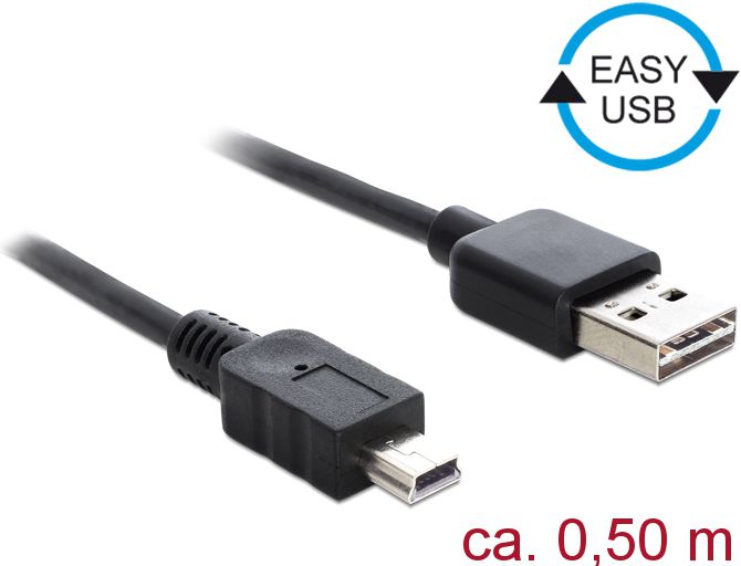 DeLOCK 0.5m, USB2.0-A/USB2.0 Mini-B 0.5m USB A USB B black USB Kabel (85158) USB kabelis