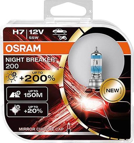 OSRAM H7 12V 55W PX26d Night Breaker bulbs +200%, 2 pcs. auto spuldze