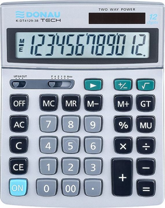 Kalkulator Donau Kalkulator biurowy DONAU TECH, 12-cyfr. wyswietlacz, wym. 210x154x34 mm, metalowa obudowa, srebrny K-DT4129-38 (59015036160 kalkulators