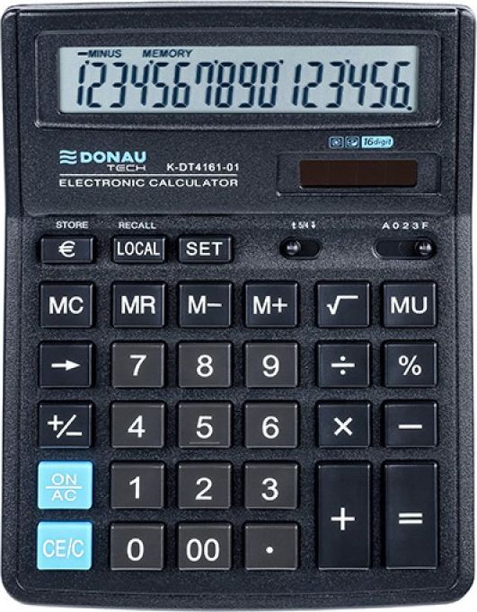 Kalkulator Donau Kalkulator biurowy DONAU TECH, 16-cyfr. wyswietlacz, wym. 199x153x31 mm, czarny K-DT4161-01 (5901503615690) kalkulators