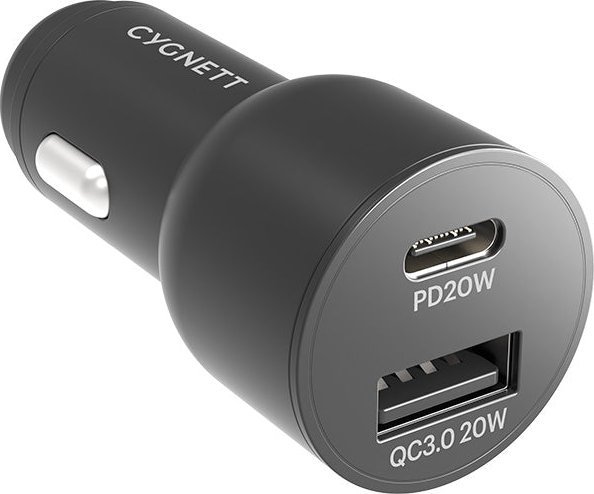 Car charger Cygnett USB, USB-C 20W (black) iekārtas lādētājs