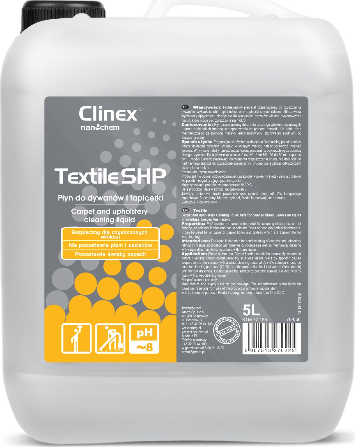 Clinex Plyn do prania czyszczenia dywanow mebli i tapicerki CLINEX Textile SHP 5L Plyn do prania czyszczenia dywanow mebli i tapicerki CLINE Sadzīves ķīmija