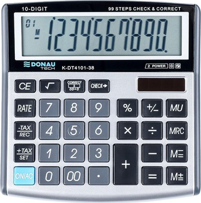 Kalkulator Donau Kalkulator biurowy DONAU TECH, 10-cyfr. wyswietlacz, wym. 136x134x28 mm, srebrny K-DT4101-38 (5901503615782) kalkulators