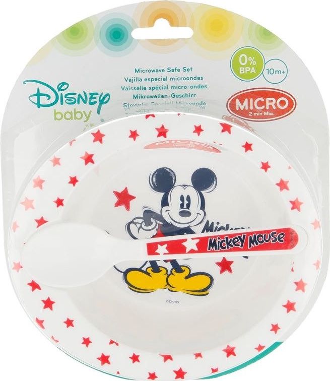 Disney Mickey Mouse - Zestaw do mikrofali (miseczka + lyzeczka) uniwersalny 36534-uniw (8412497907090) piederumi bērnu barošanai