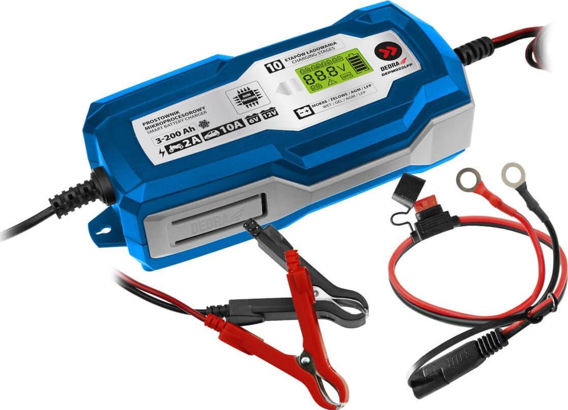 Dedra Prostownik mikroprocesorowy 10A, LCD, 6/12V 3-200Ah LFP DEPM022LFP (5902628711045) auto akumulatoru lādētājs