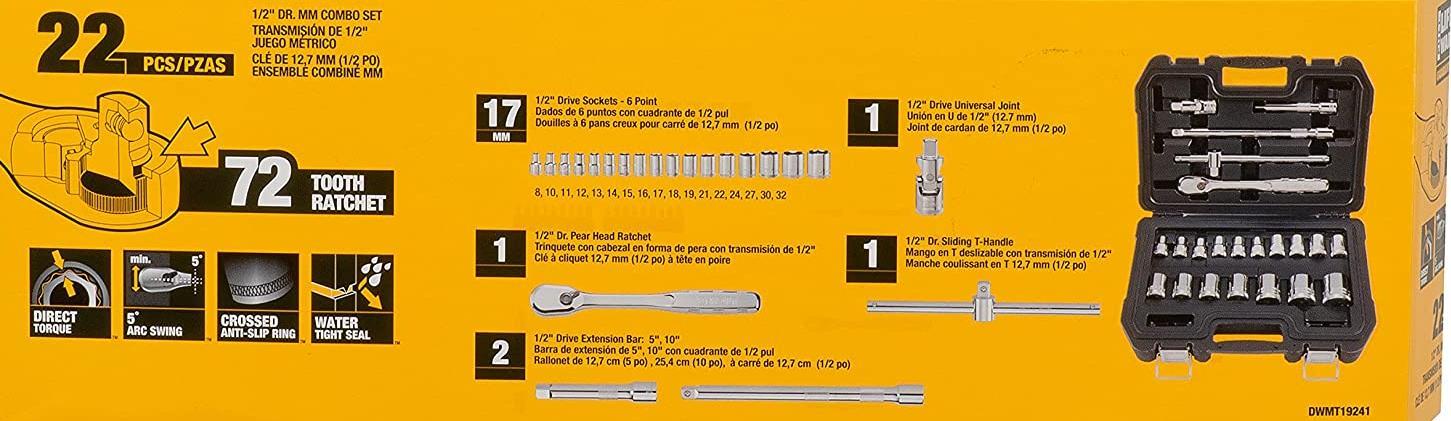 Dewalt 22 el. zestaw nasadek 1/2