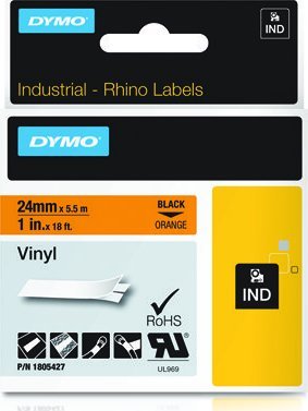 DYMO Rhino Band Vinyl 24mmx5,5m black auf orange  rezerves daļas un aksesuāri printeriem