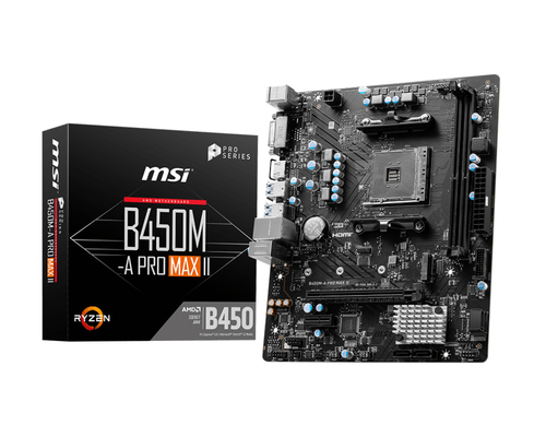 MSI B450M-A PRO MAX II /AMD B450/DDR4/SATA3/M.2/USB3.0/PCIe3.0/AM4/mATX pamatplate, mātesplate