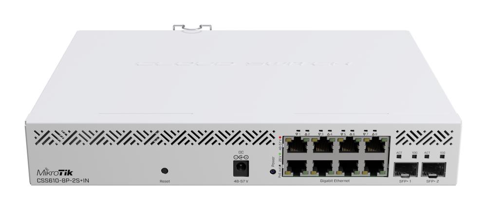MikroTik Cloud Router Switch 	CSS610-8P-2S+IN No Wi-Fi, Router Switch, Rack Mountable, 10/100/1000 Mbit/s, Ethernet LAN (RJ-45) ports 8, Mes komutators