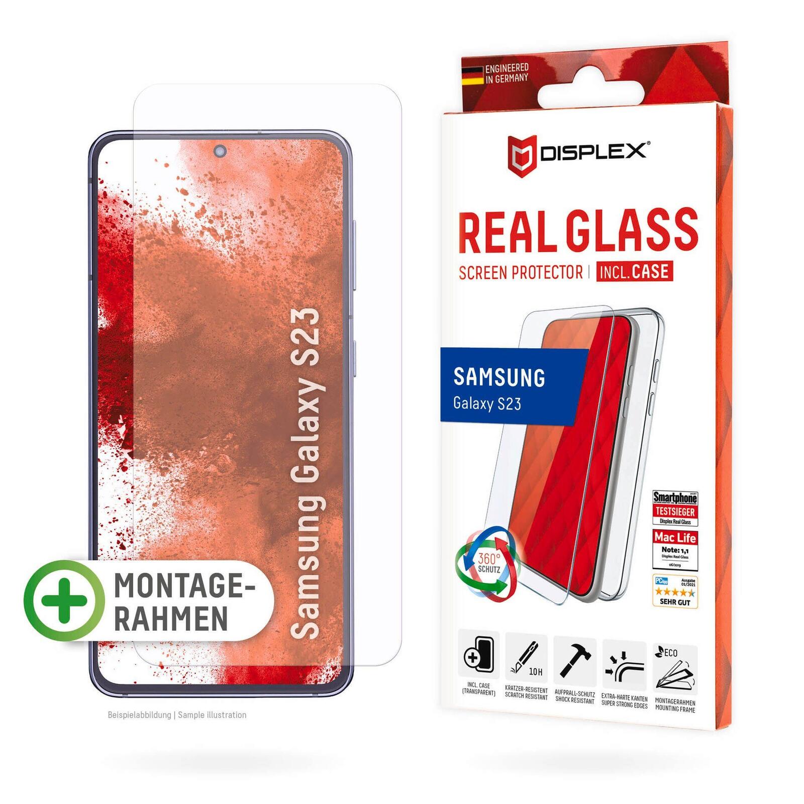 DISPLEX Real Glass + Case fur das Samsung Galaxy S23 aksesuārs mobilajiem telefoniem