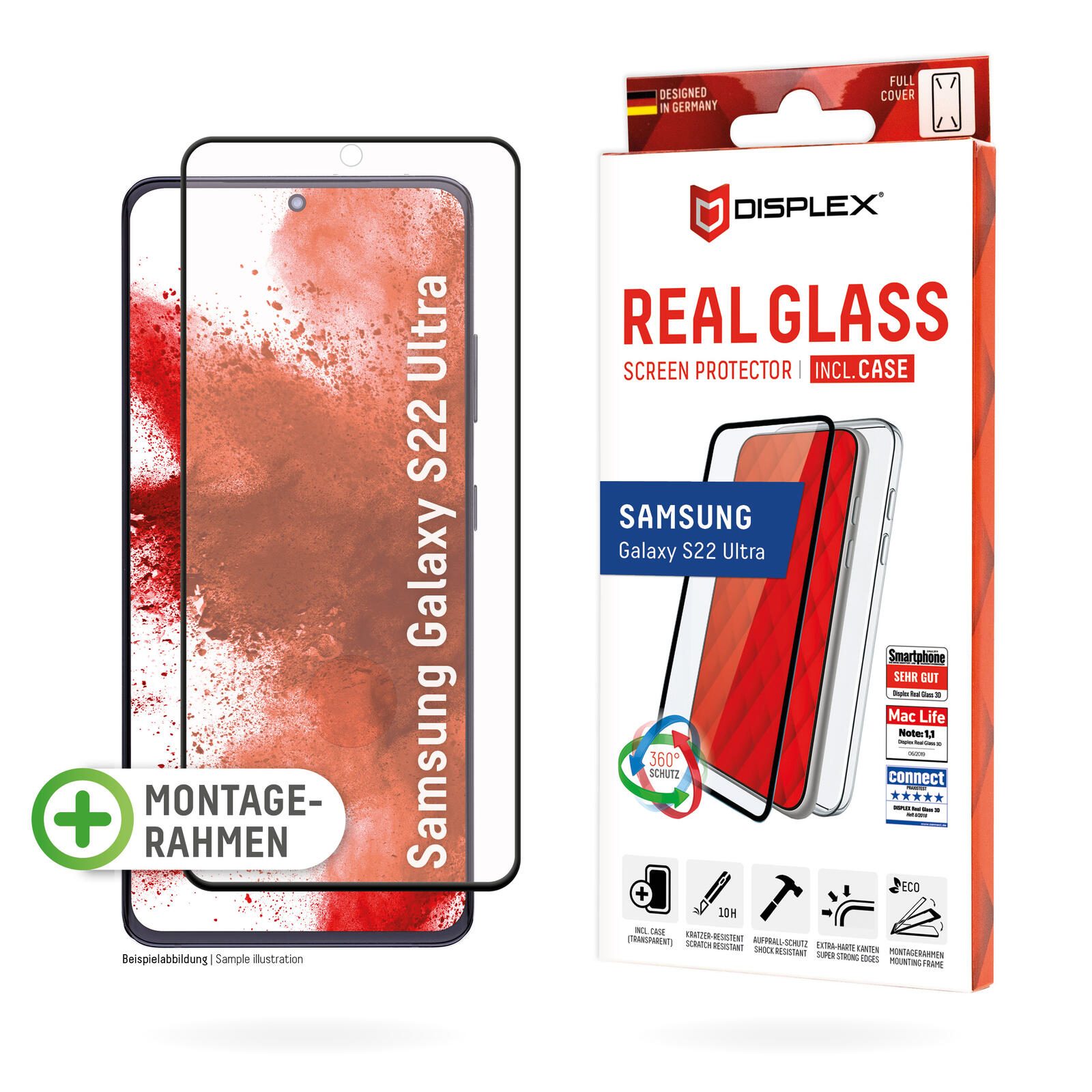 DISPLEX Full Cover Real Glass + Case fur Samsung Galaxy S22 Ultra 01583 (4028778116187) aksesuārs mobilajiem telefoniem