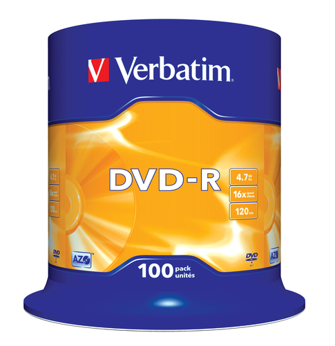 Verbatim DVD-R 4.7GB 16X 100pack AZO MATT SILVER cake box (nedaudz boj. iepakoj.) matricas