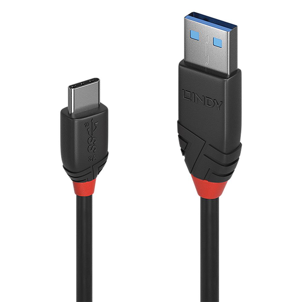Lindy USB 3.1 Typ A an C Kabel 3A Black Line 1m kabelis, vads