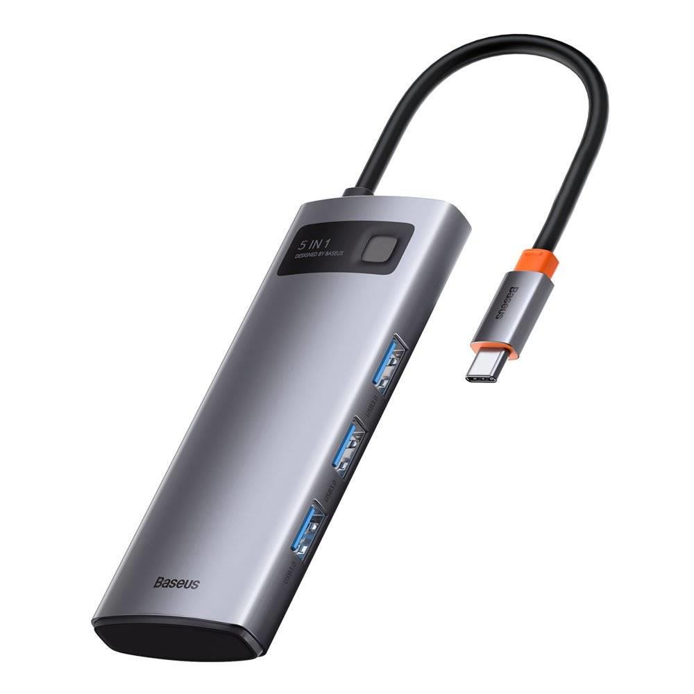 Baseus Metal Gleam Series Hub 5in1 / USB-C līdz 3x USB 3.0 / HDMI / USB-C PD USB centrmezgli