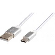 Cotton braided USB Type C cable/1.8m/silver USB kabelis