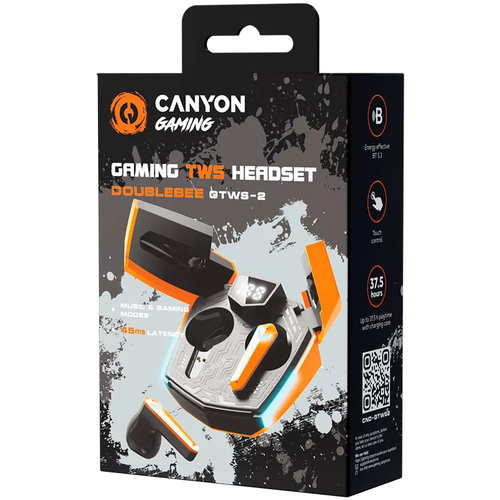 CANYON GTWS-2, Gaming True Wireless Headset, BT 5.3 stereo, 45ms low latency, 37.5 hours, USB-C, 0.046kg, orange austiņas