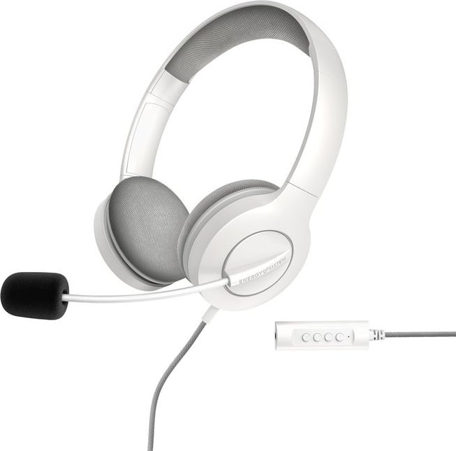 Energy Sistem Headset Office 3 White (USB and 3.5 mm plug, volume and mute control, retractable boom mic) austiņas