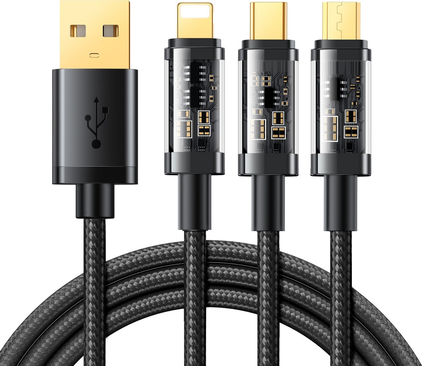 Kabel USB Joyroom USB-A - USB-C + microUSB + Lightning 1.2 m Czarny (JYR554) JYR554 (6941237199997) USB kabelis