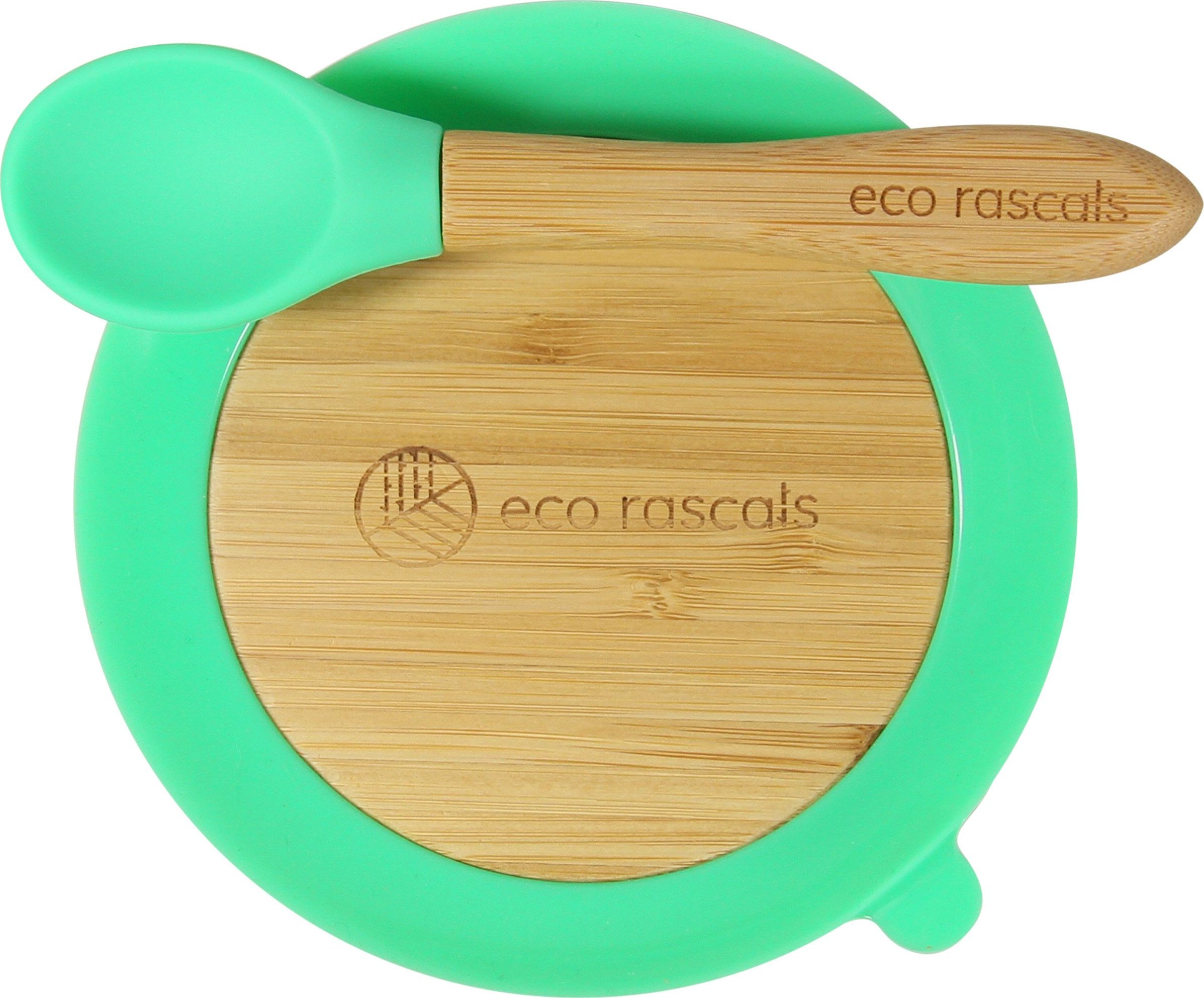 ECO RASCALS ECORASCALS Miseczka Bambusowa gleboka zielona zprzyssawka z lyzeczka ECO000006 (793591118178) piederumi bērnu barošanai