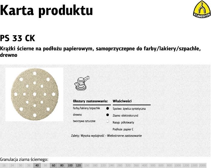 Klingspor KLINGSPOR KRAZEK SCIERNY SAMOPRZYCZEPNY 150mm PS33CK gr. 40 GLS51 /100szt. K310531 310531 (4014855159659)