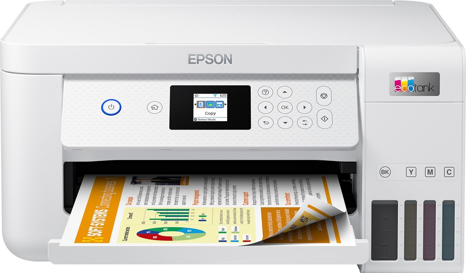 Epson EcoTank ET-2856 Tintenstrahl-Multifunktionsgerat (A4,Drucken, Kopieren, Scannen, Tintentanksystem, Duplex, Wi-Fi) printeris