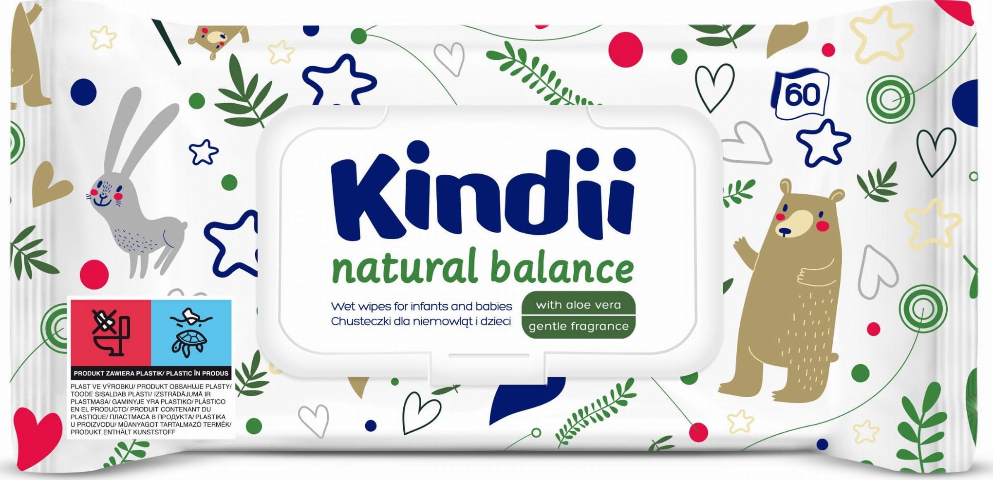 Kindii Natural Balance Chusteczki nawilzane dla niemowlat i dzieci 60szt. 709090 (5900095029090)