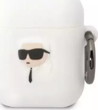 Karl Lagerfeld Etui ochronne na sluchawki Karl Lagerfeld do AirPods 1/2 cover bialy/white Silicone Karl Head 3D KF001462 (3666339087838)