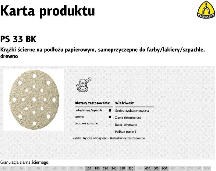 Klingspor krazek scierny samoprzyczepny 150mm PS33BK gr.180 GLS51 /100 sztuk (304084) 304084 (4014855182527)