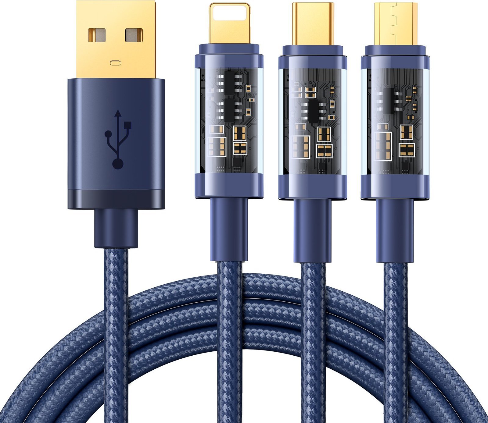 Kabel USB Joyroom USB-A - USB-C + microUSB + Lightning 1.2 m Niebieski (JYR555) JYR555 (6956116721831) USB kabelis