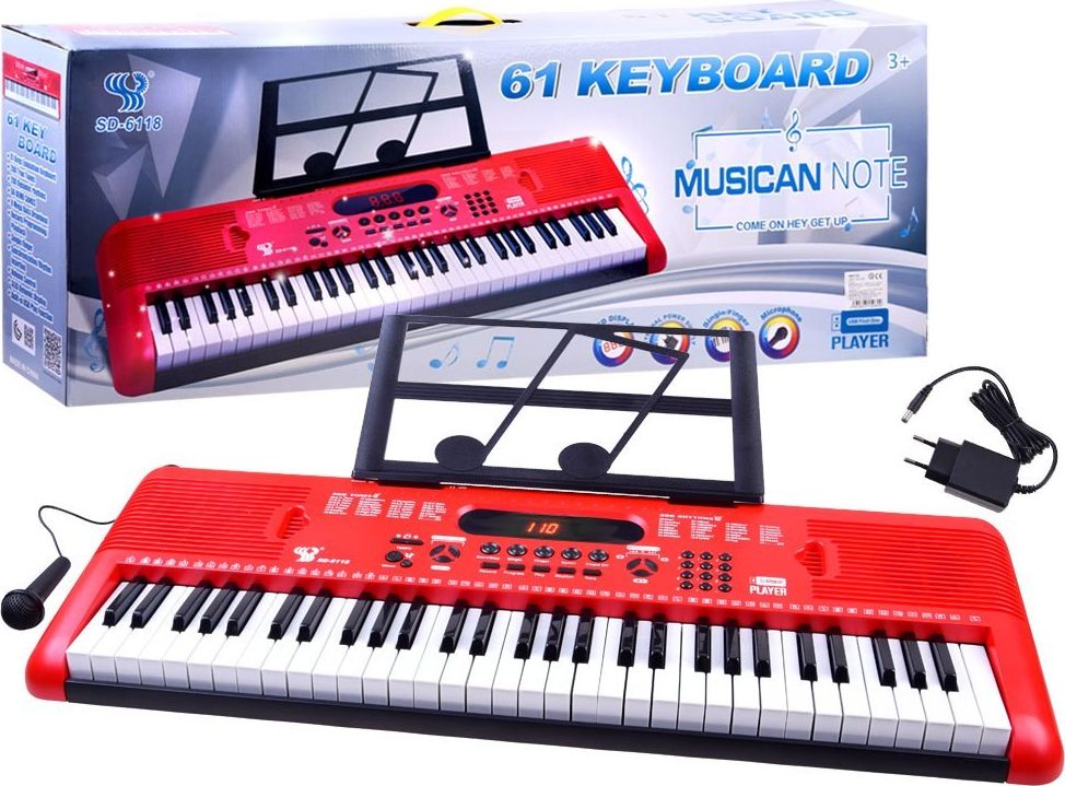 Jokomisiada Organy Keyboard z mikrofonem 61kl czerwone IN0132 IN0132 CZ (5905258501765)