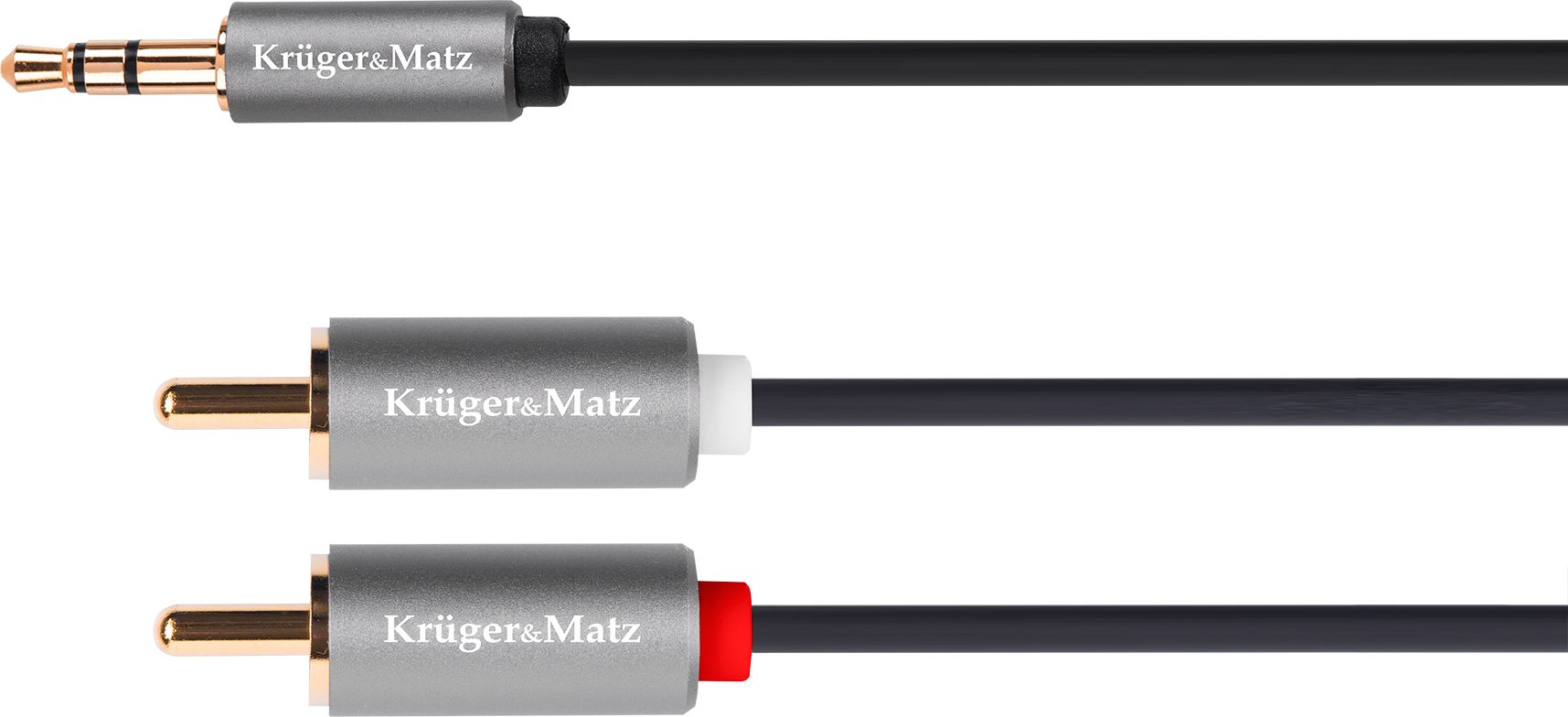 Kabel Kruger&Matz Jack 3.5mm - RCA (Cinch) x2 1m srebrny (KM1218) KM1218 (5901890033107) kabelis video, audio