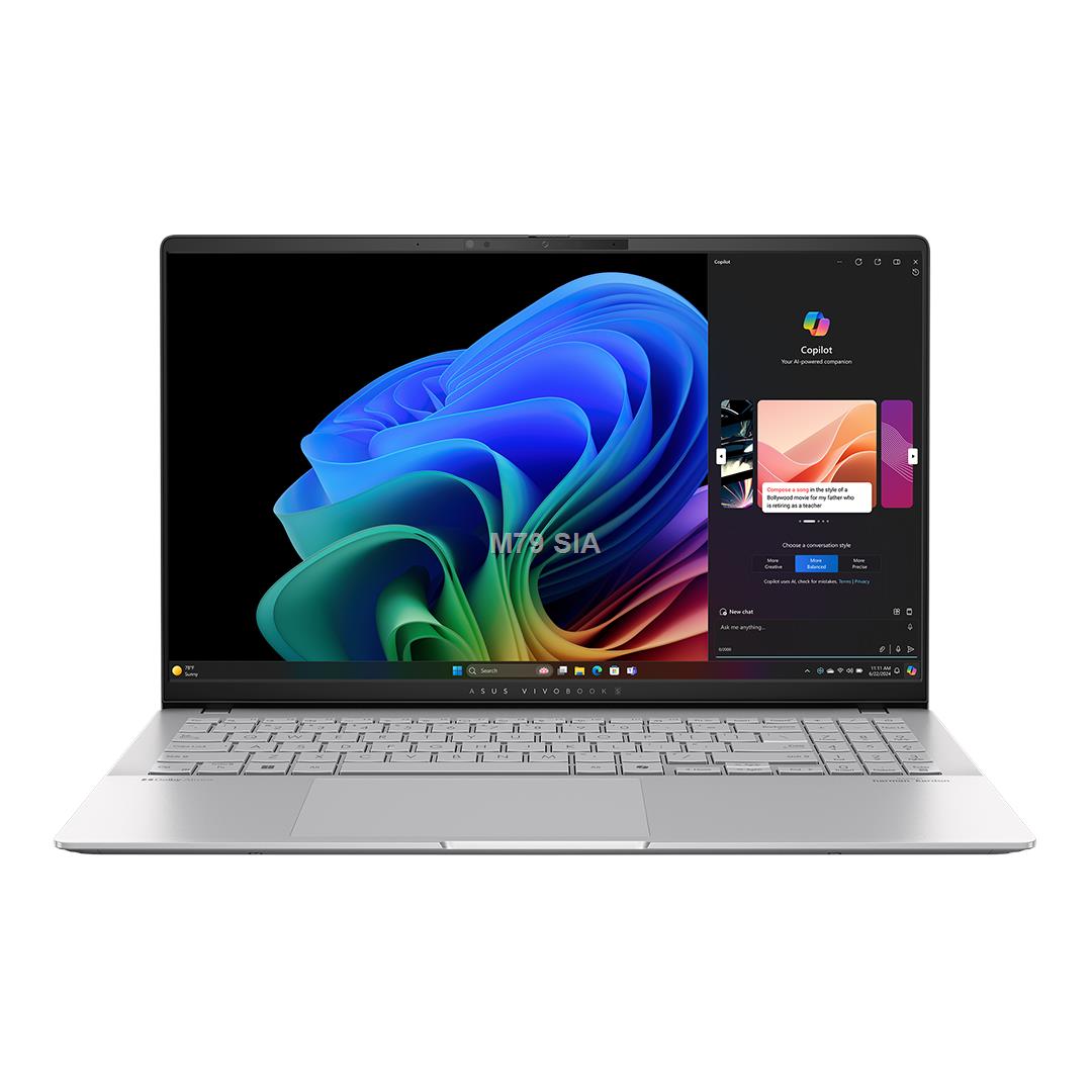 Asus Vivobook S 15 OLED, 15,6'', 120 Hz, OLED, 3K, X Elite, 32 GB, 1 TB, Copilot+, sudraba - Portativais dators Vivobook S15 OLED S5507QA-MA LED Televizors