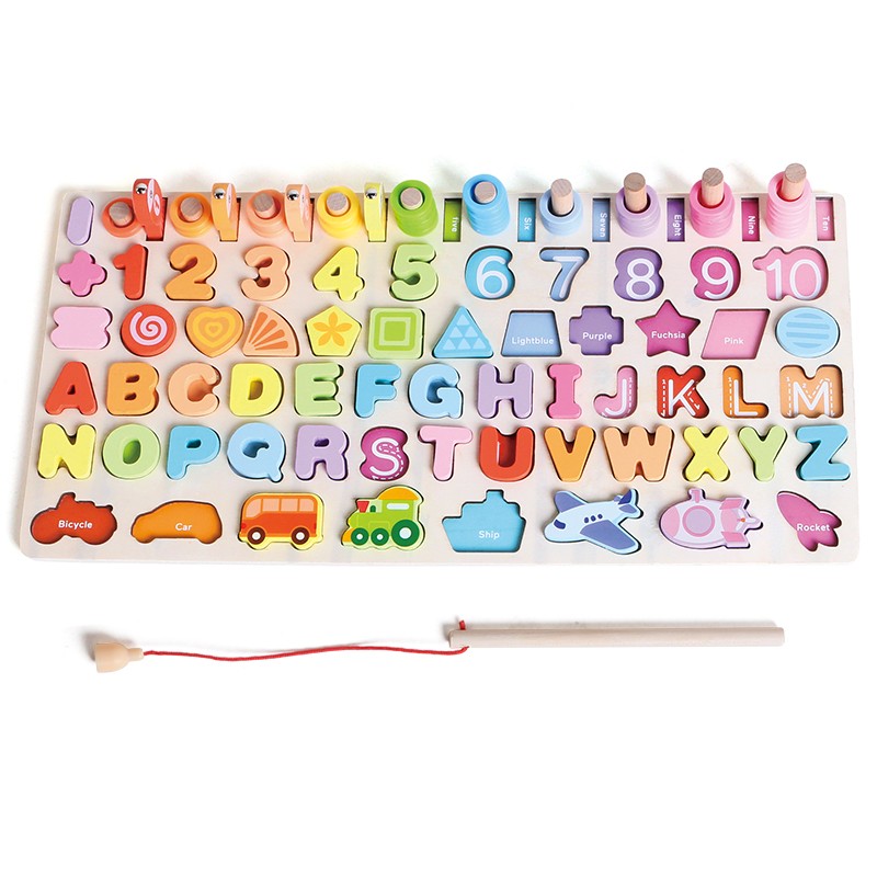 Wooden puzzle 6in1 Numbers shapes fishes puzle, puzzle