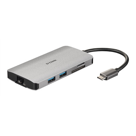 Stacja/replikator D-Link 8-in-1 USB-C Hub with HDMI/Ethernet/Card Reader/Power Delivery dock stacijas HDD adapteri